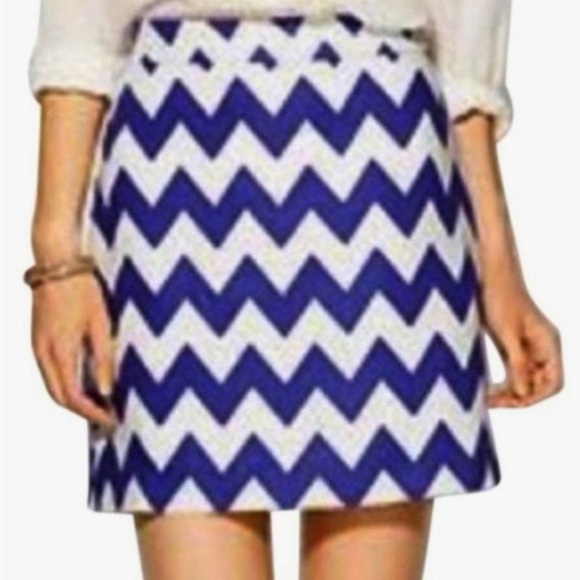Kate Spade 100% Linen Robbie Skirt Chevron Blue White Mini Skirt - Picture 2 of 7